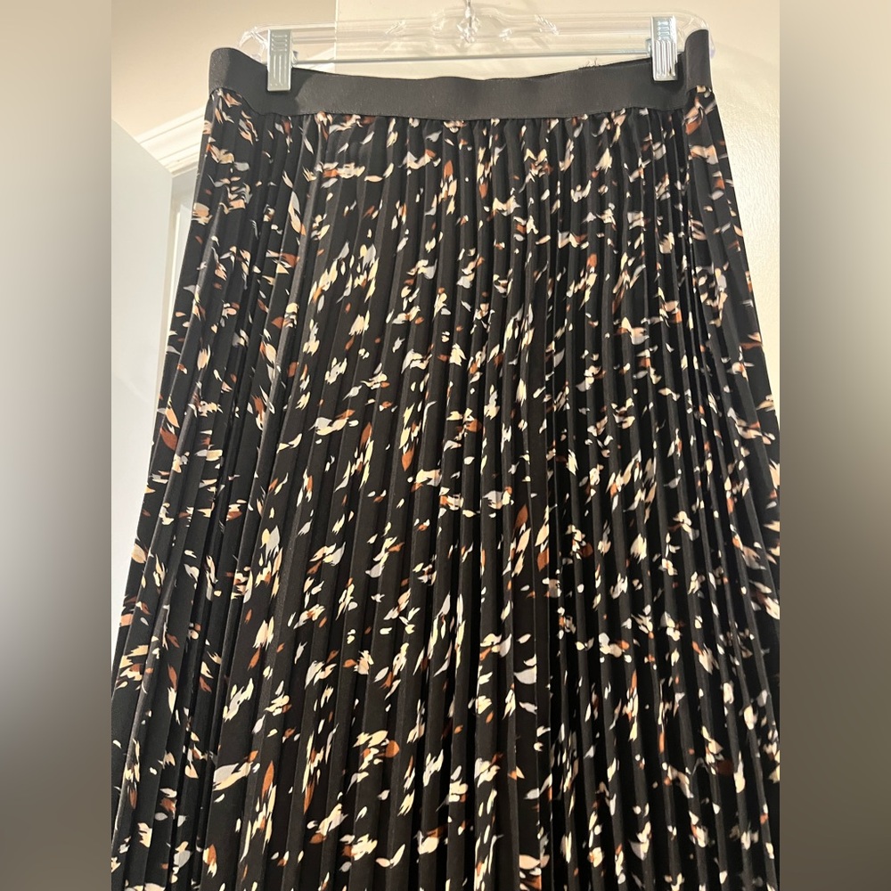 NWT Story Black Animal Print Pleated Midi Skirt XL